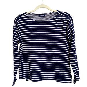 Chaps women's striped Navy and Cream Tee with shoulder zipper     Size M